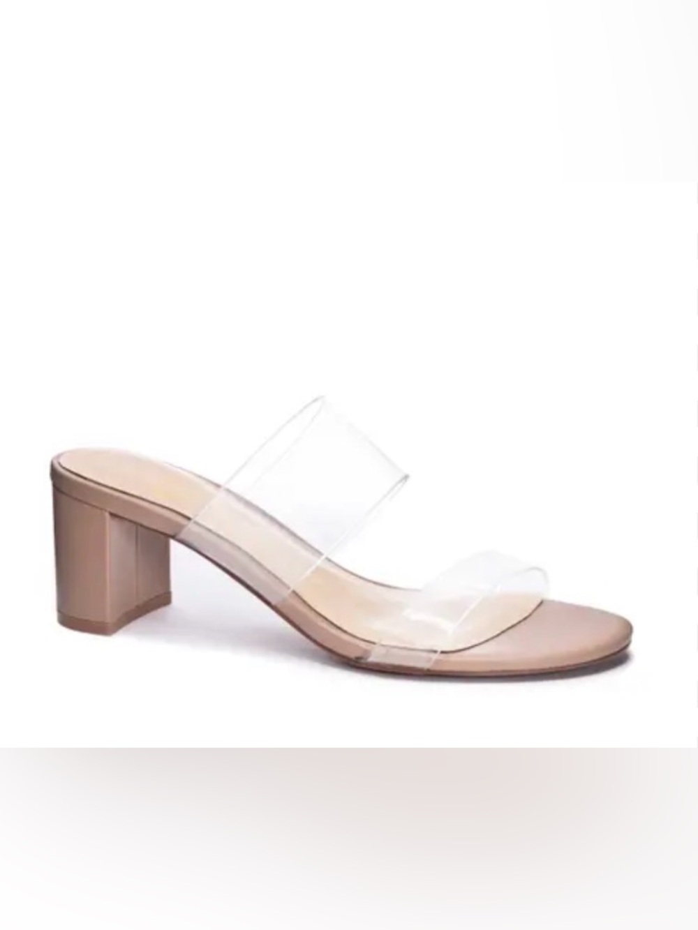 42 Gold clear-Strap Taupe Slide Sandals sz 8/38.5